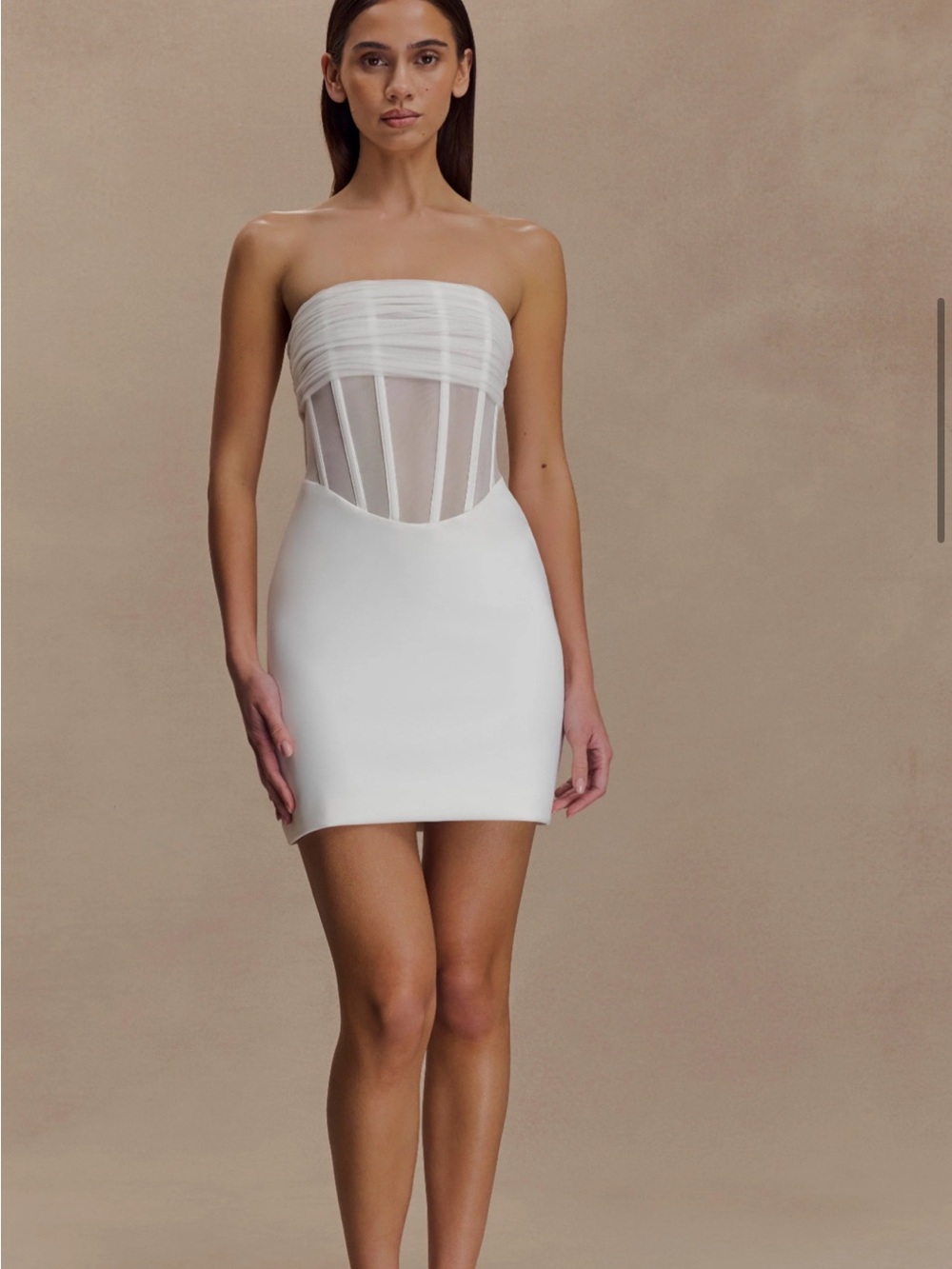 Meshki White Strapless Mesh Corset Mini Dress